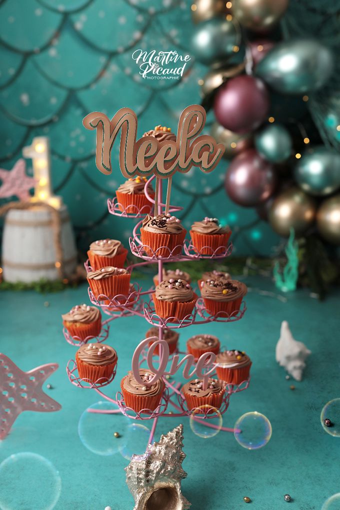 Exemple d'une Version Cupcakes pour un Thème Sirène 1 an.